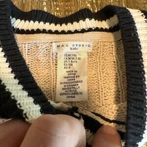 NWT Max Studio Kids Cardigan Sweater Cream Off White Black Trim Size 7-8 M